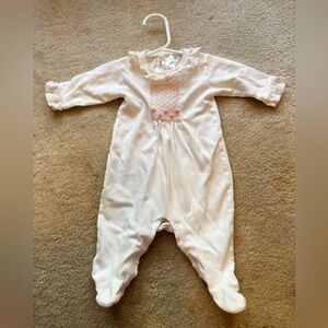 Baby Threads Cozy White and Pink smocked Baby One Piece, size NB